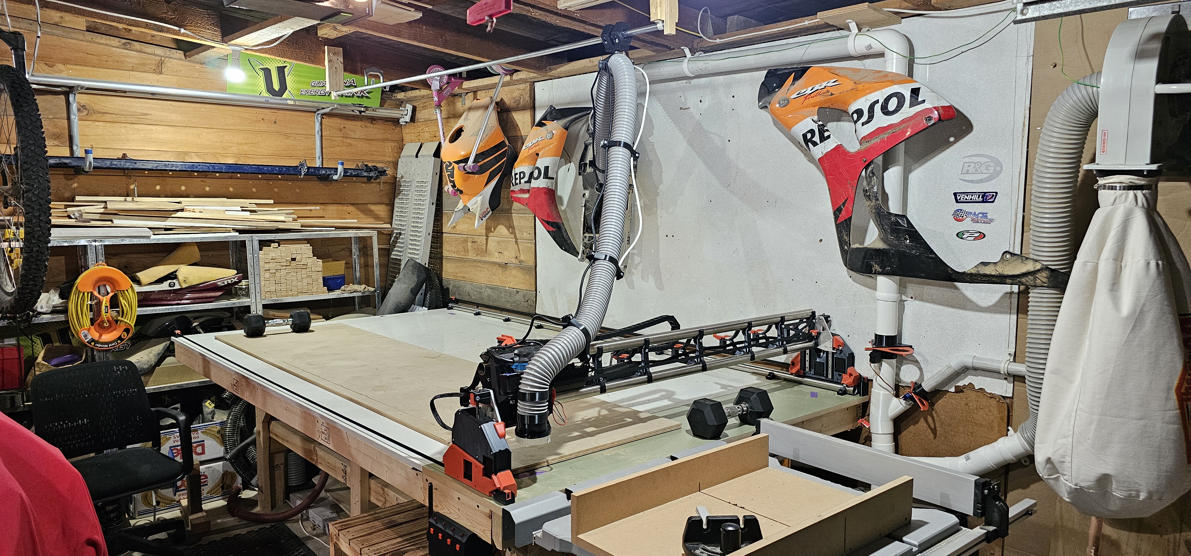 Lowrider V4 CNC ceiling mount hose and cable clamps