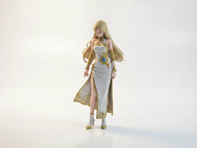 Dragon Dress Lady Fantasy Figurine 3D Printable