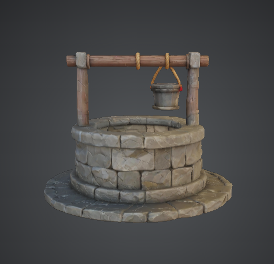 Medieval Stone Well with Bucket – Fantasy Village Terrain