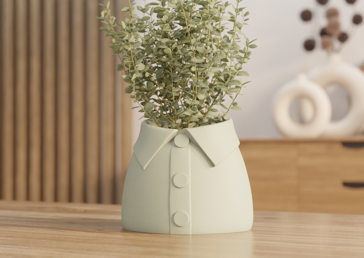 Shirt Vase – Cute 3D Printed Flower Holder with Collar and Button Design