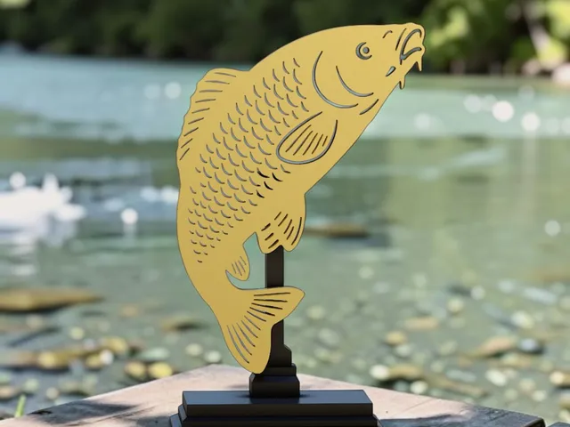 common carp fish trophy 2d statue for 3d printing