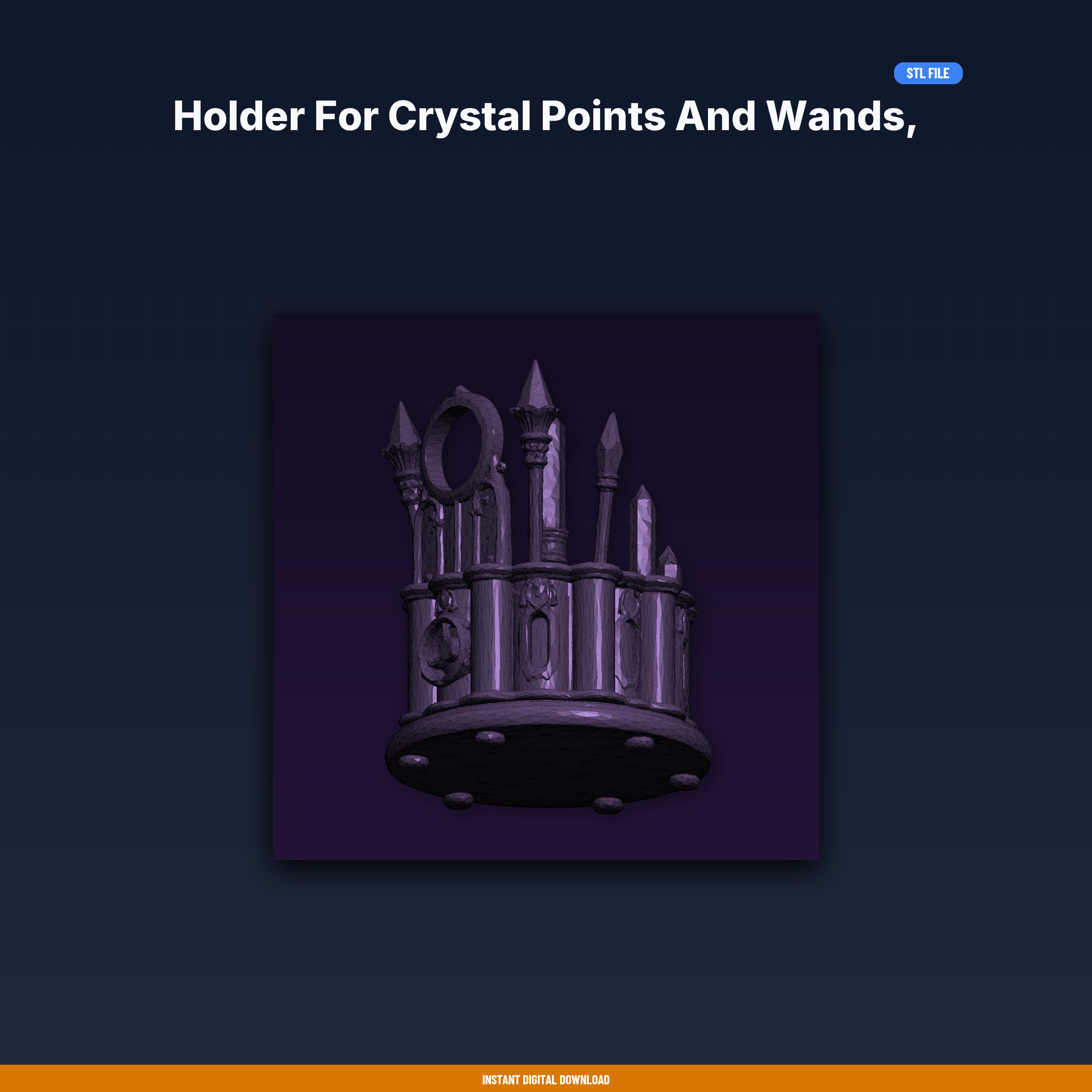 Holder For Crystal Points And Towers, Multiple Slots, Moon Phase - 3D Printable STL File