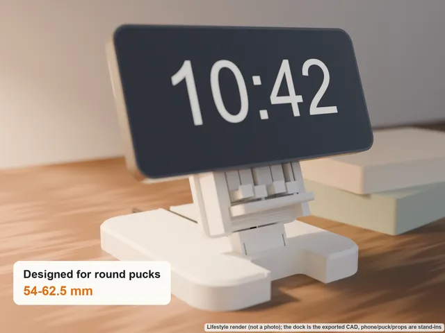 Adjustable-Grip Phone Stand for Round MagSafe-Compatible & Qi2 Charger Pucks (54-62.5 mm)