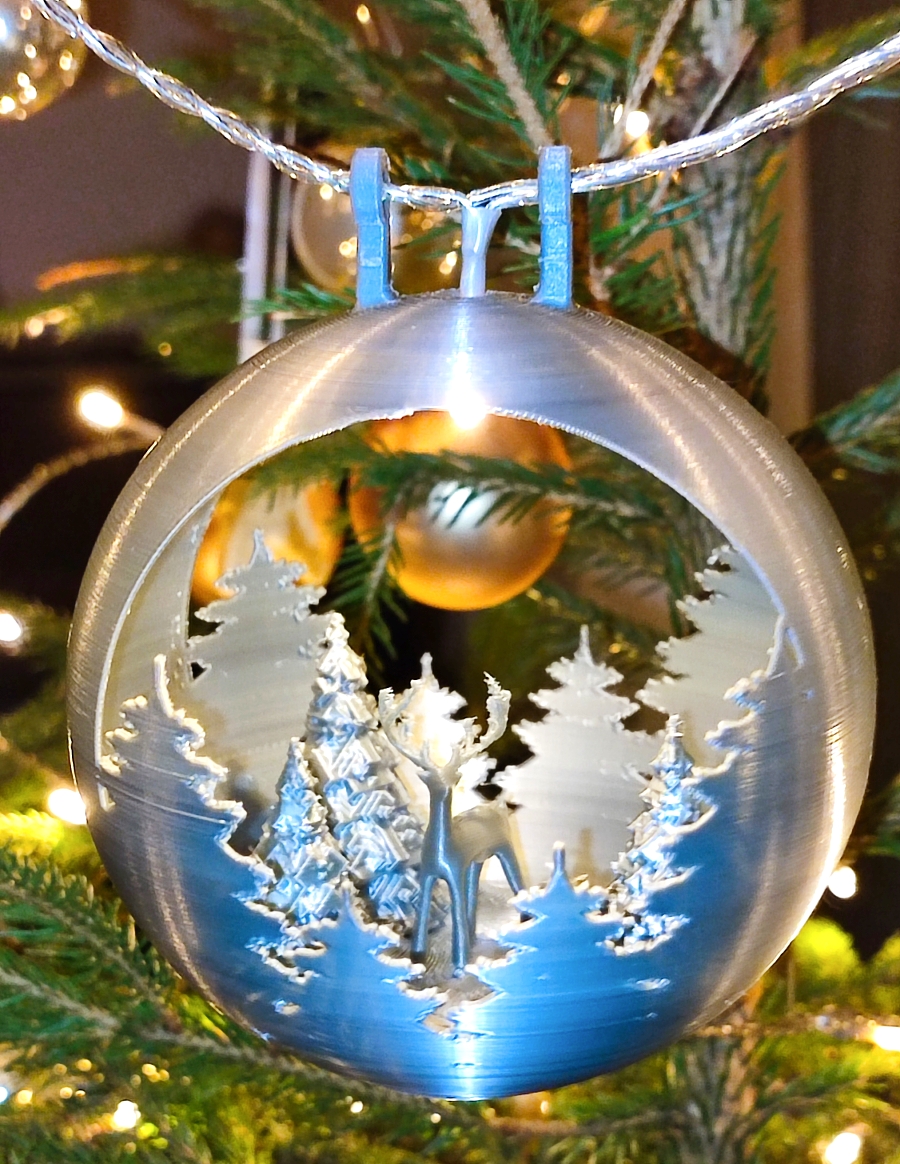 Snowglobe ornament with raindeer, christmas tree, snowman and empty for your design 3D model thumbnail