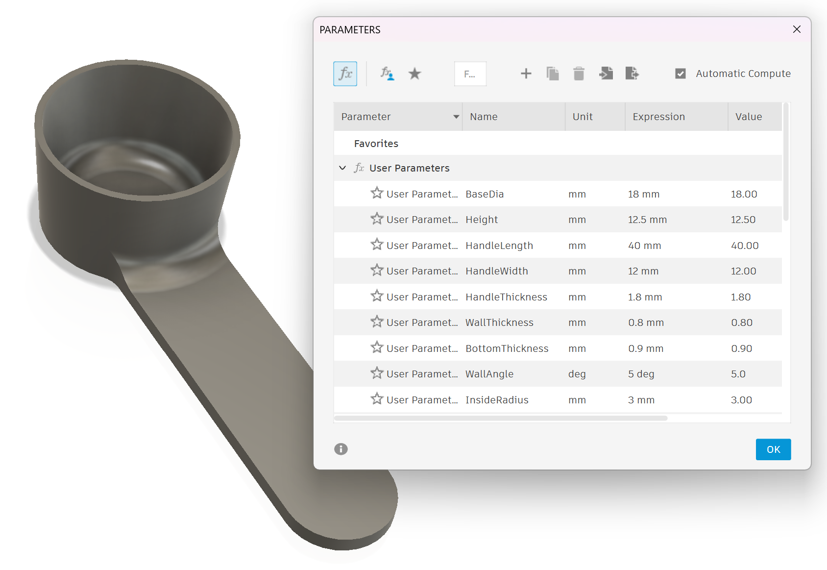 F3D Parametric Scoop, No Supports, for Creatine, Protein Powder, Supplements, Etc.