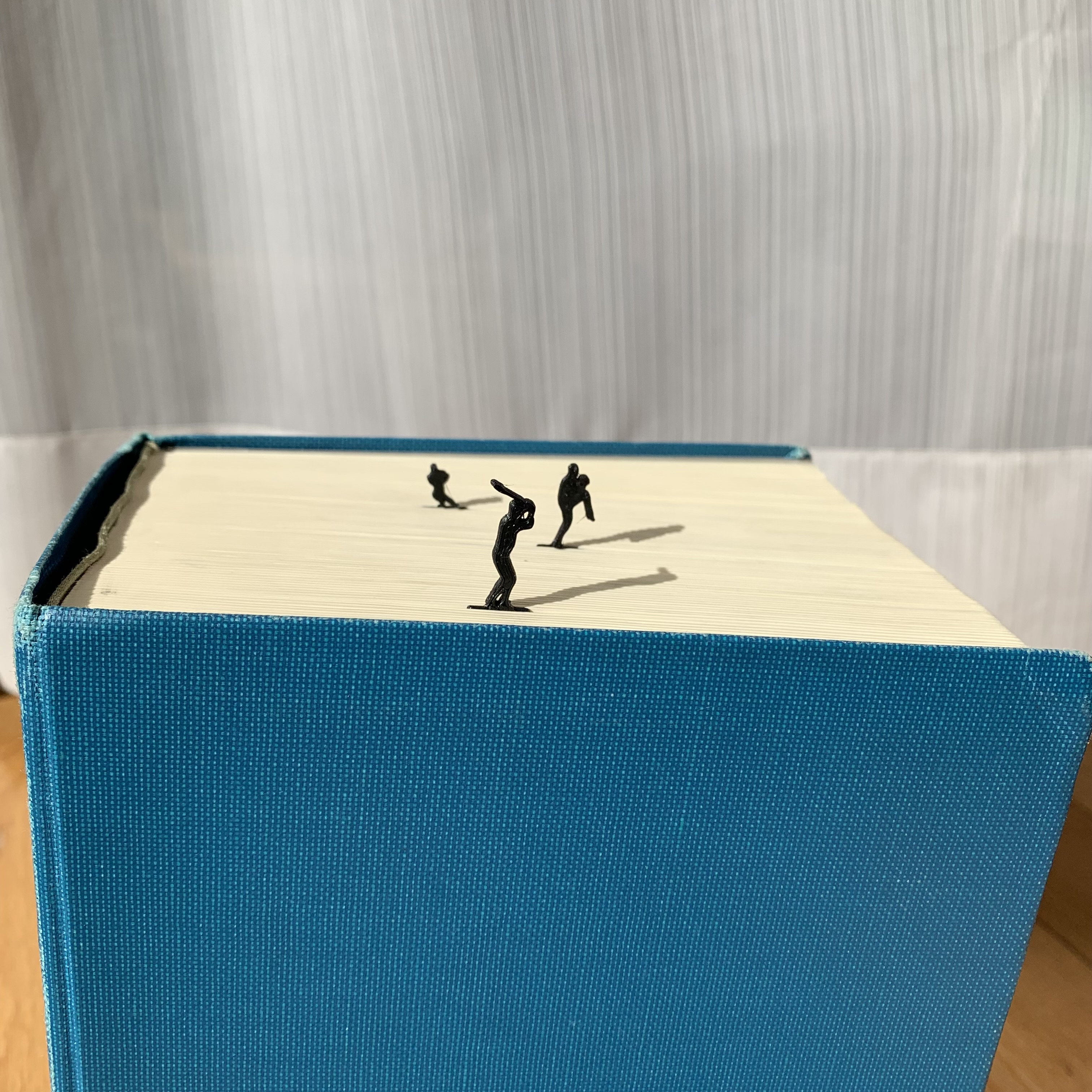 Mini baseball on the book.