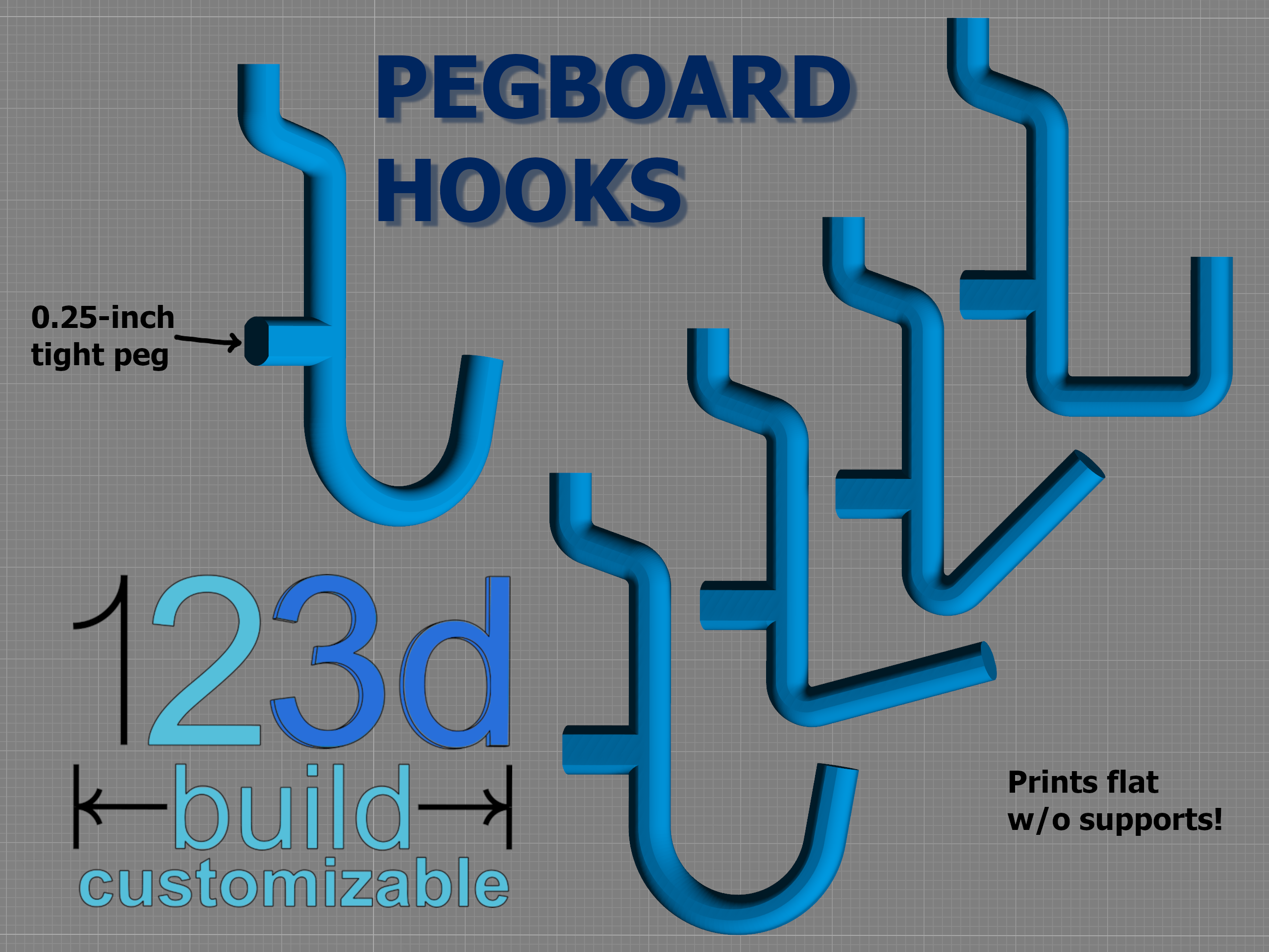 Pegboard Hooks (Build123d Customizable)