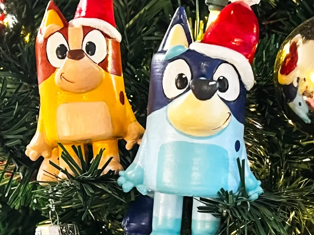 Bluey and Bingo (Regular, Holiday/red hat and Tree Ornament Versions)