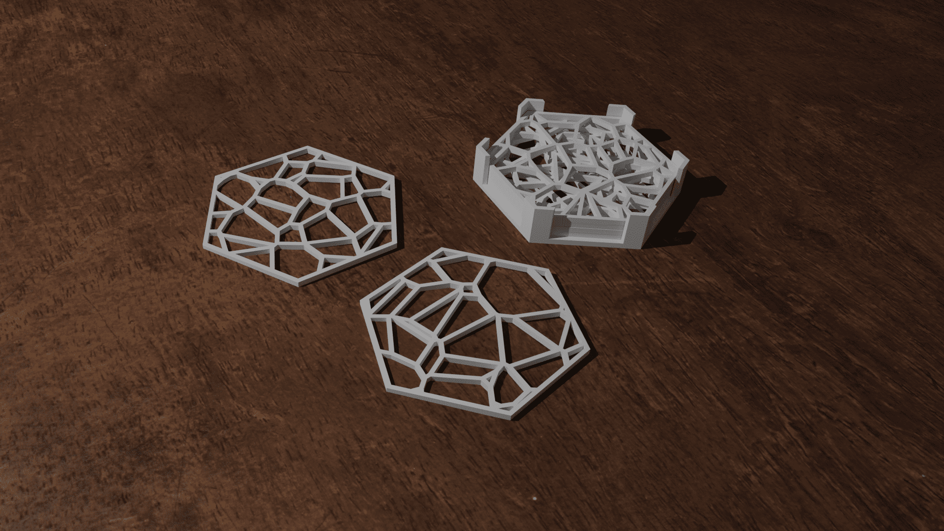 Hexagonal Voronoi drink coasters