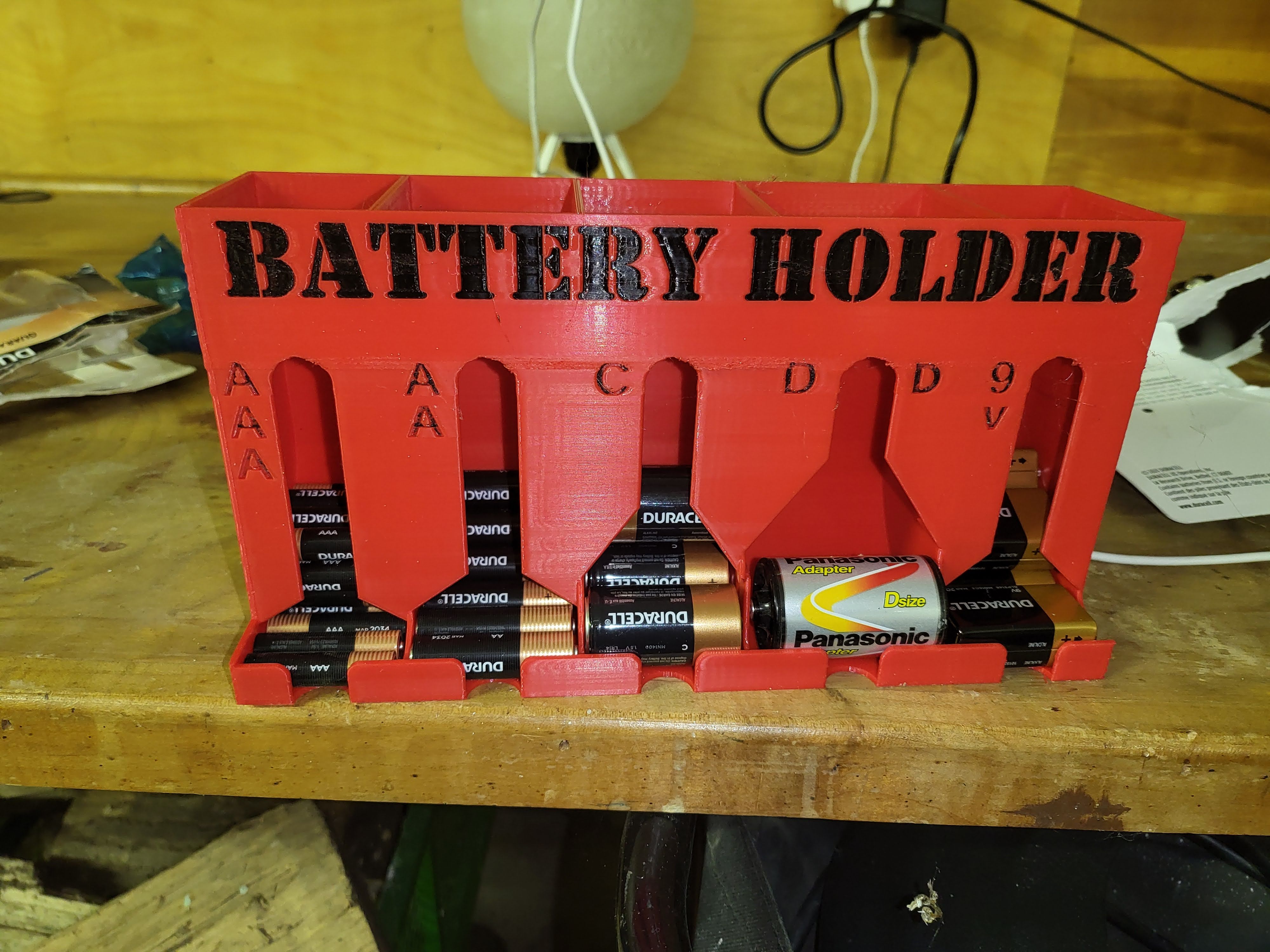 battery organizer for AAA, AA, C, D and 9v batteries
