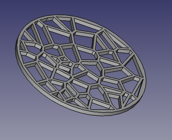 A cup coaster with an open lattice Voronoi pattern.