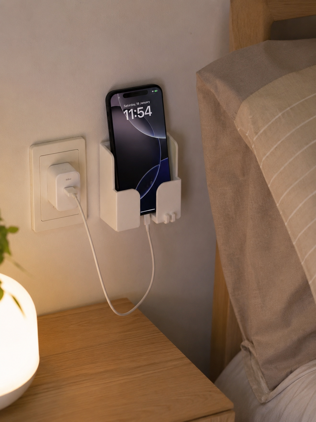 Wall-Mounted Phone Holder with Cable Manageme