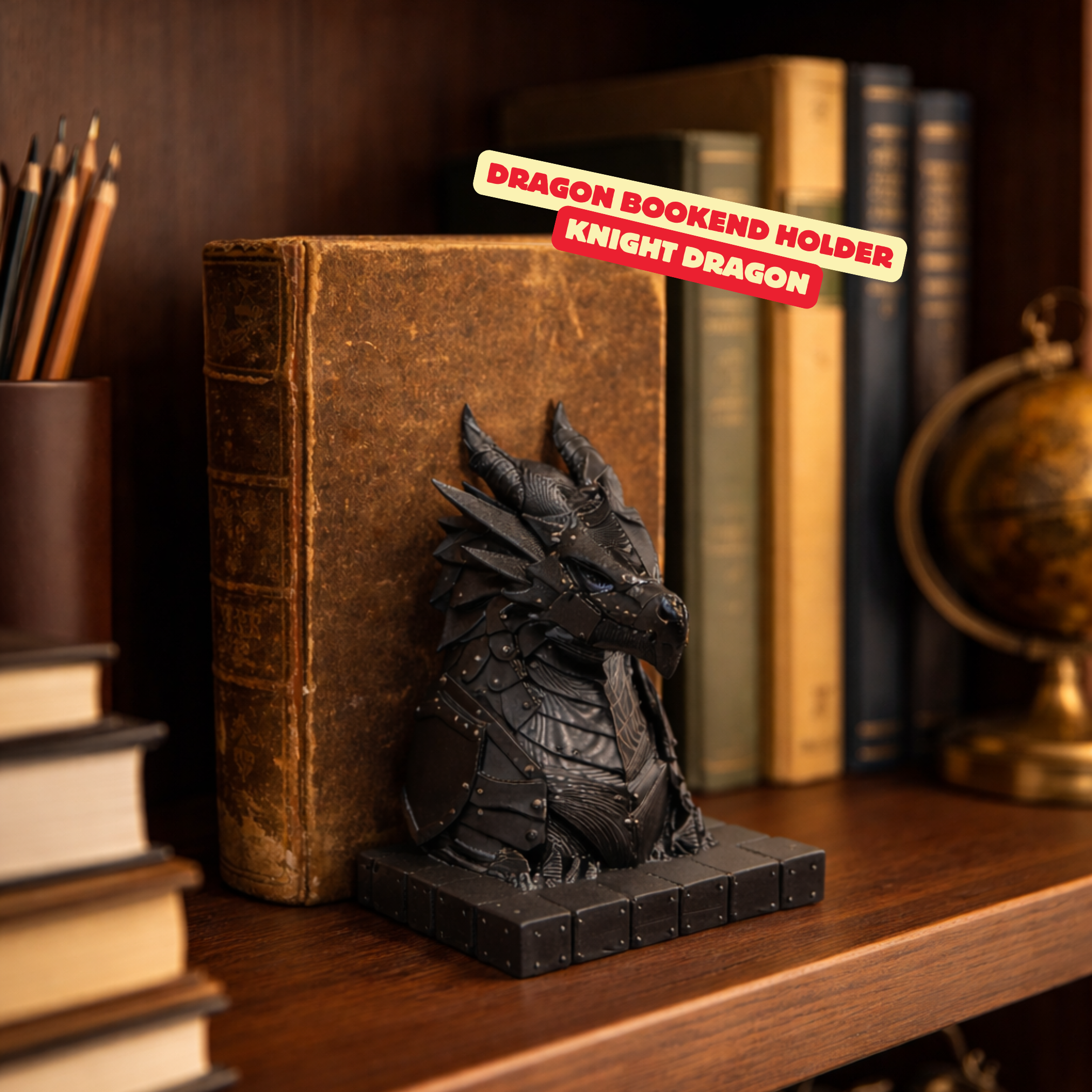 DRAGON BOOK STAND - KNIGHT DRAGON / MODERN HOMEDECOR / GOTHIC / DRAGON DECOR / BOOKEND HOLDER