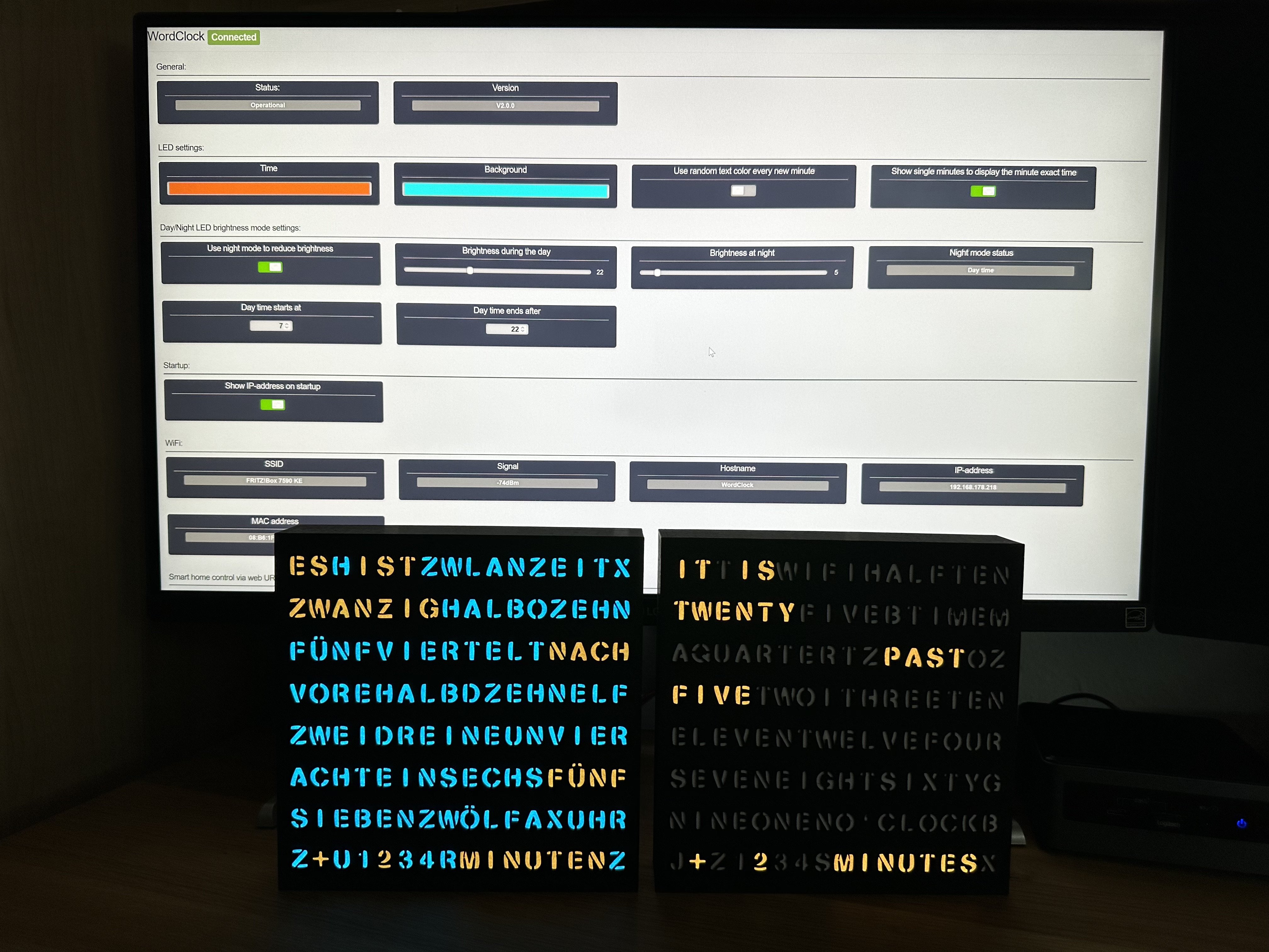 WordClock 16x8 LED matrix (2023-V1)