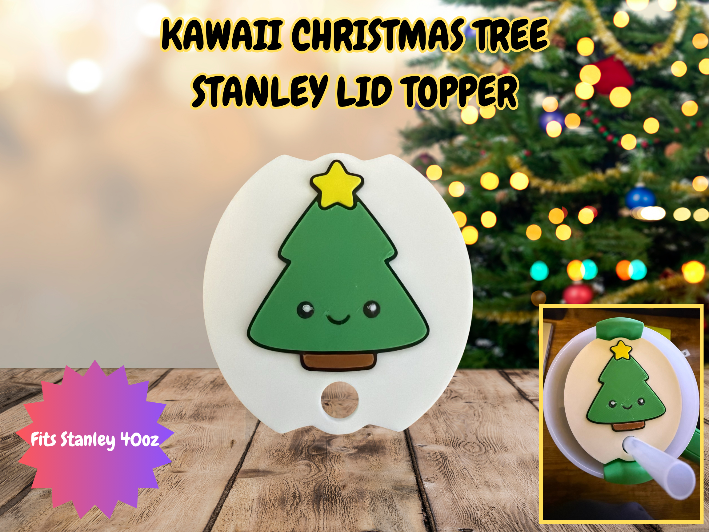 Kawaii Christmas Tree Stanley 40oz Lid Topper