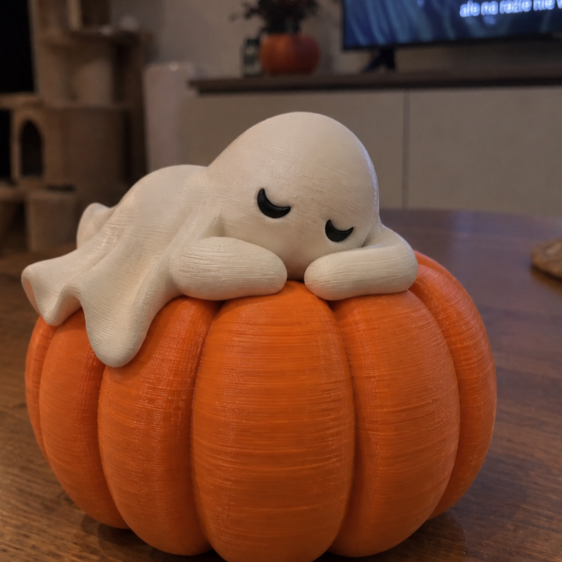 Sleepy Ghost on Pumpkin – Cute Halloween Decor by Frozen 3d Studio ...