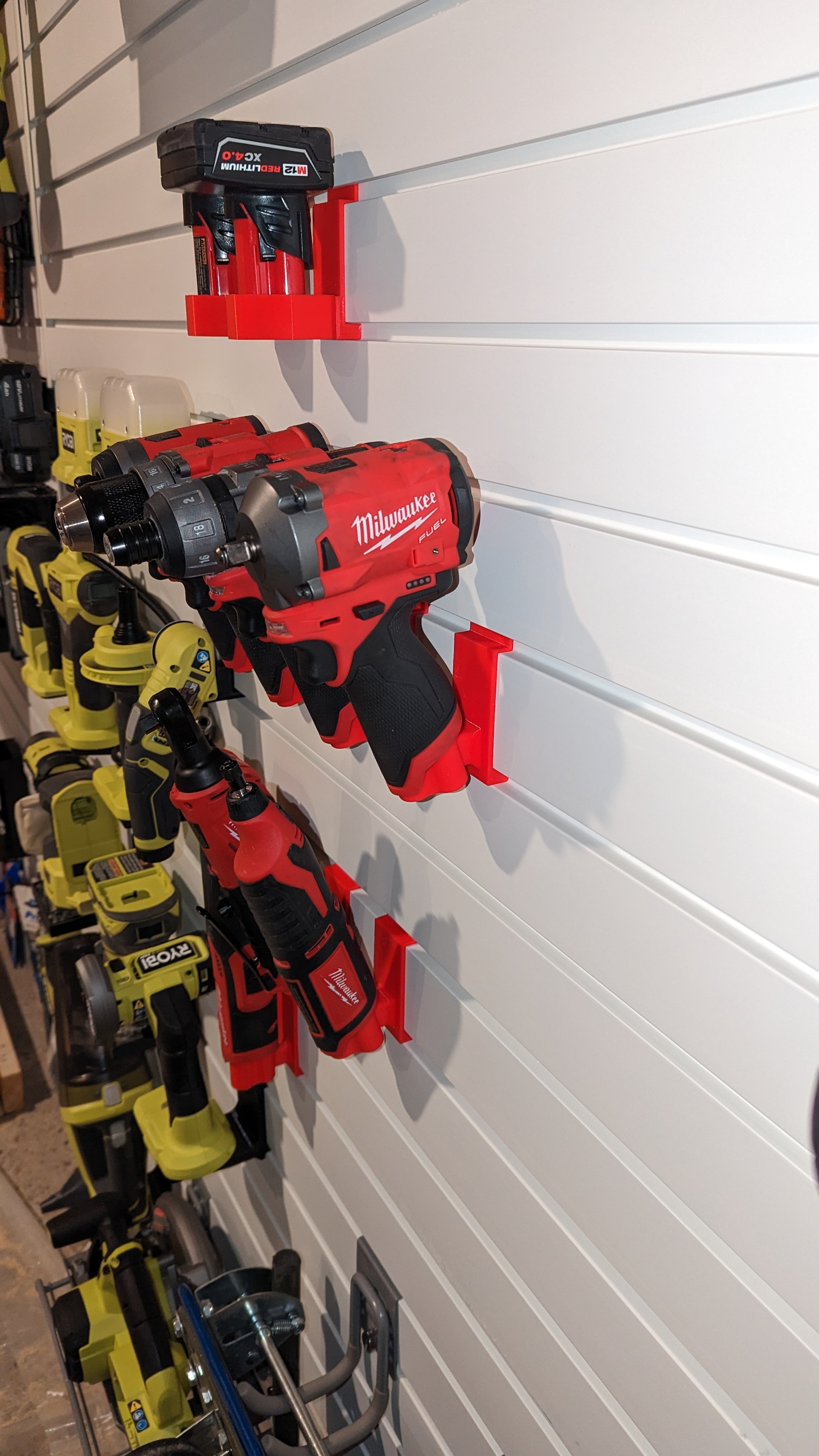 Power Tool & Battery Slatwall Mounts for Milwaukee M12 by Yangorang