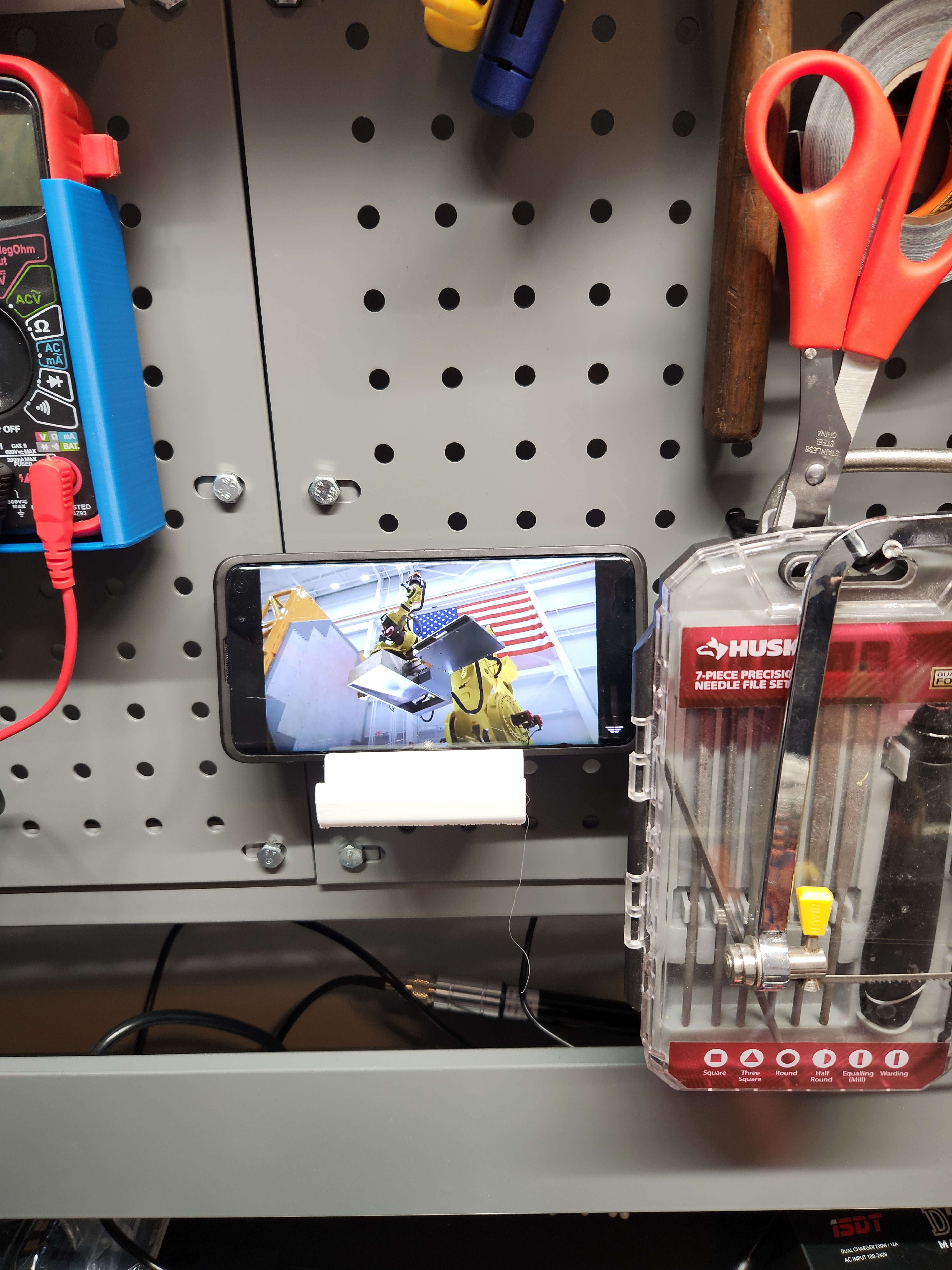 Peg Board Phone Stand