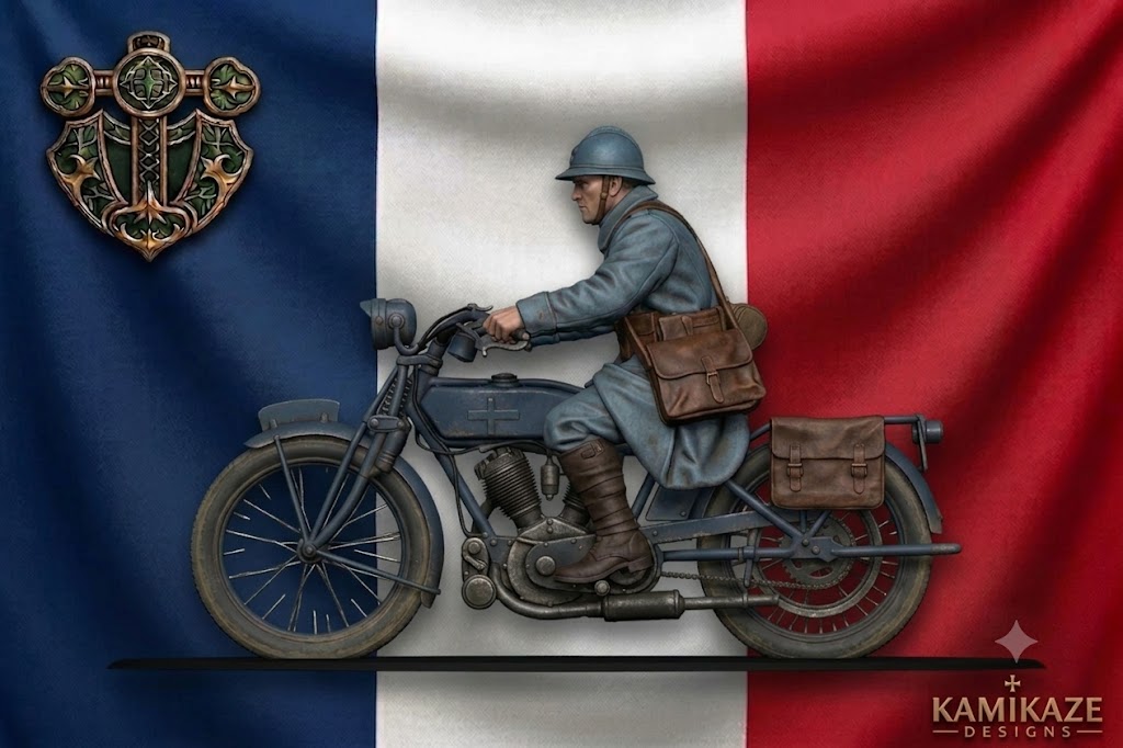 WW1 French Messenger on Motorbike
