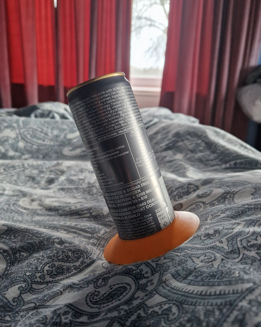 Nocco Red bull can holder for bed and other soft surfaces