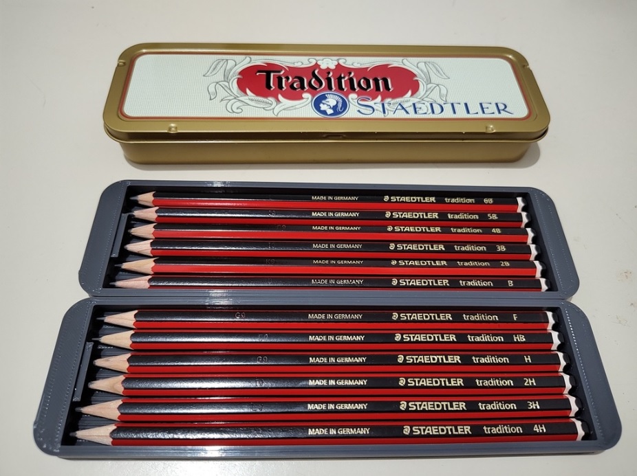 Stackable tray for Staedtler pencils tin can