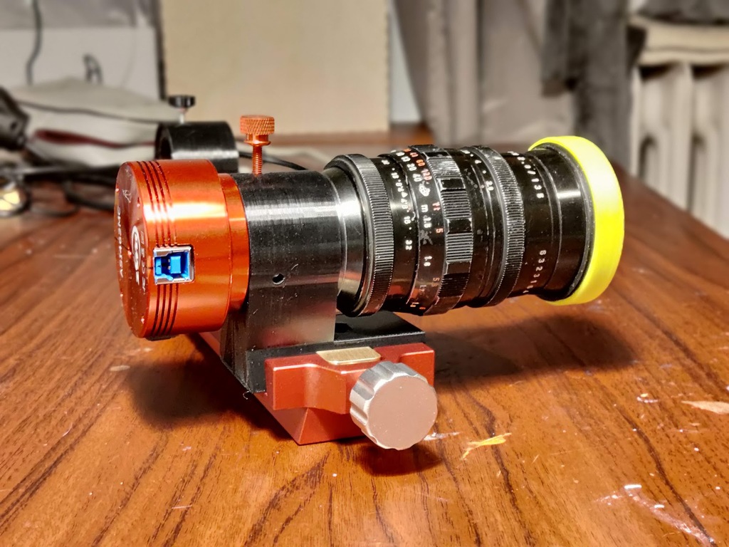 M42 Lens to 1.25" adapter for cameras planetary cameras with 12.5mm back focus. With vixen-plate and tripod mount and 3D-pritnable nosepiece