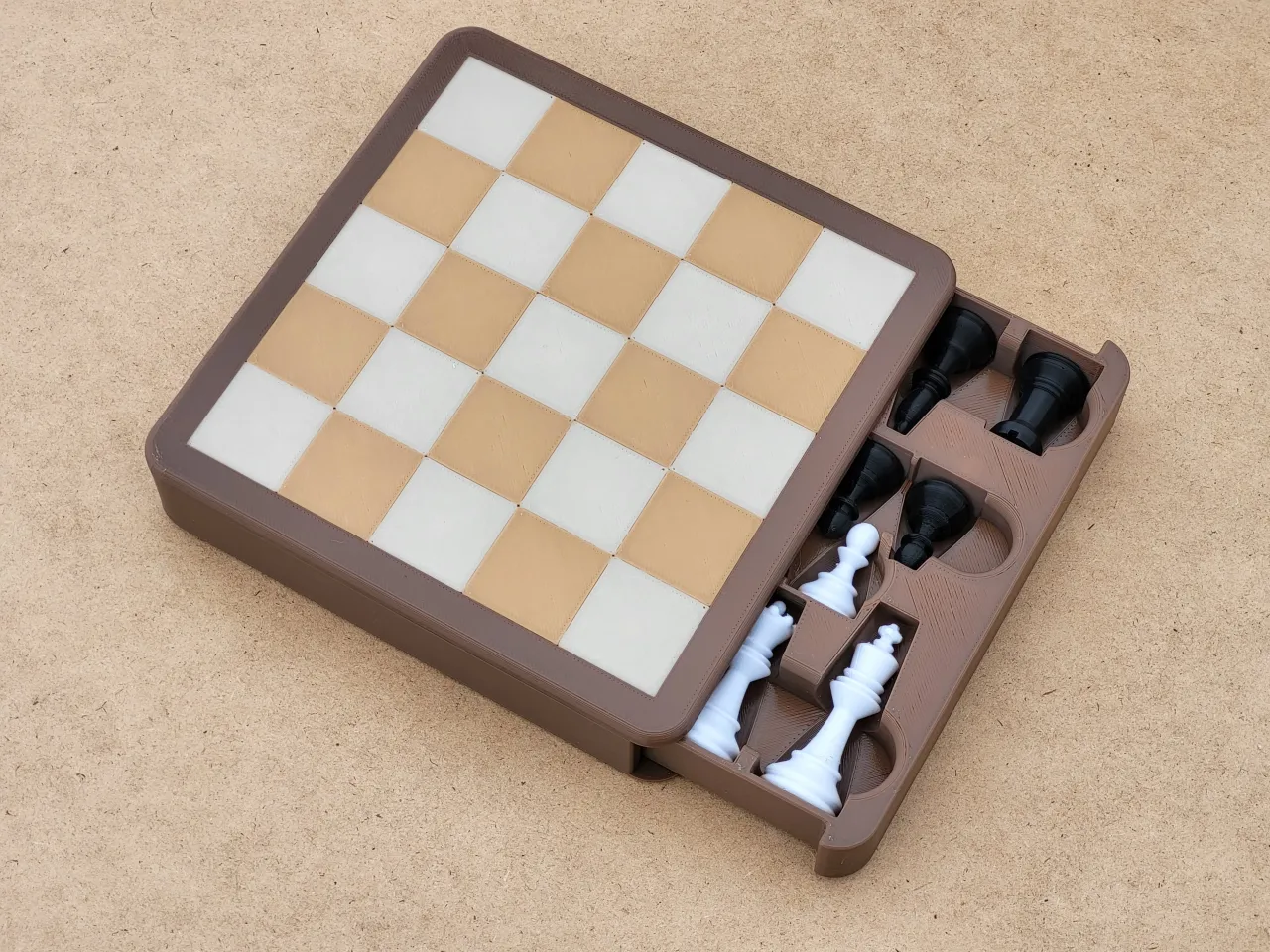 Wooden chess board with starting position