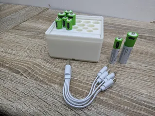 Gridfinity AA & AAA Rechargeable battery USB-C / Micro with storage for splitter