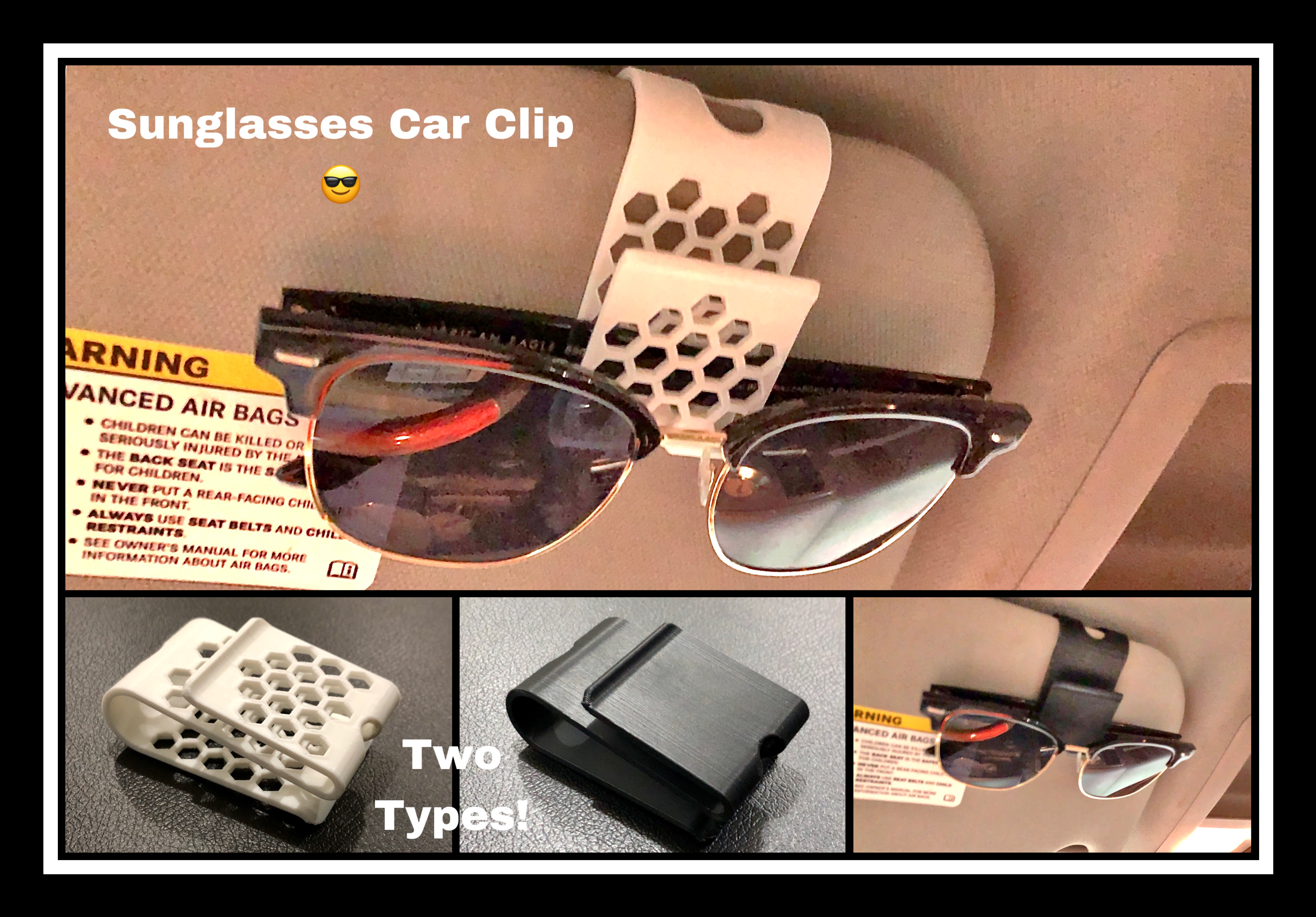 Hexagonal/Standard Sunglasses Car Clip - No Supports!