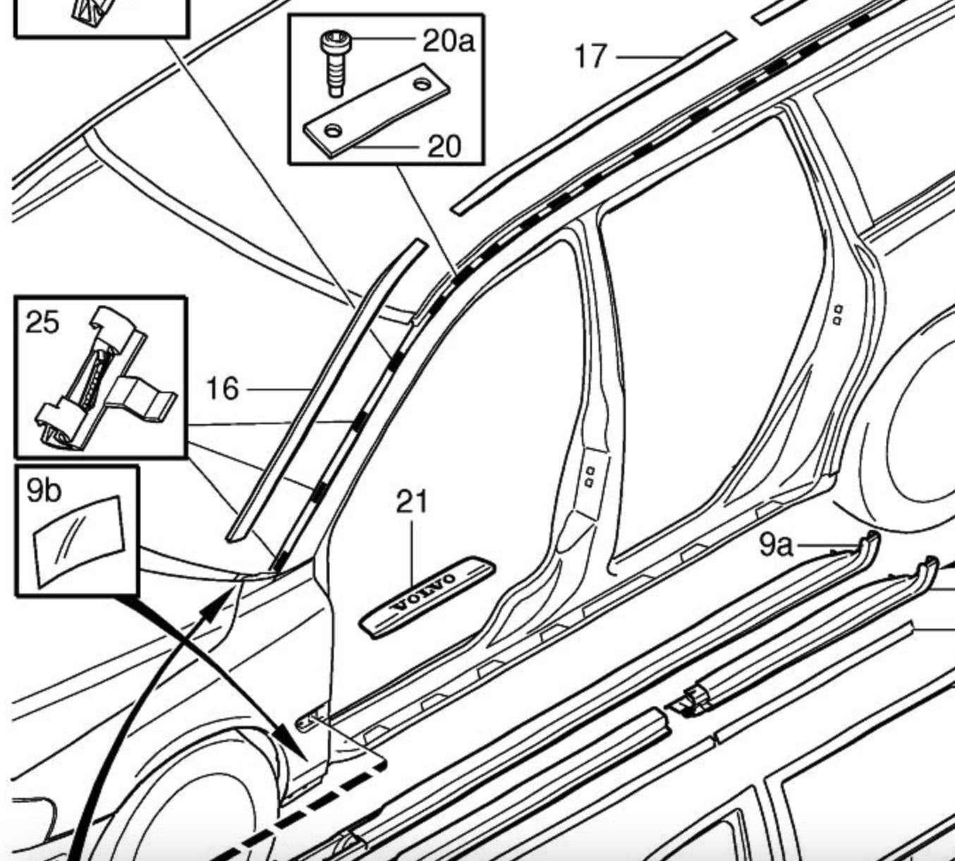 Drip rail moulding / windshield trim clips