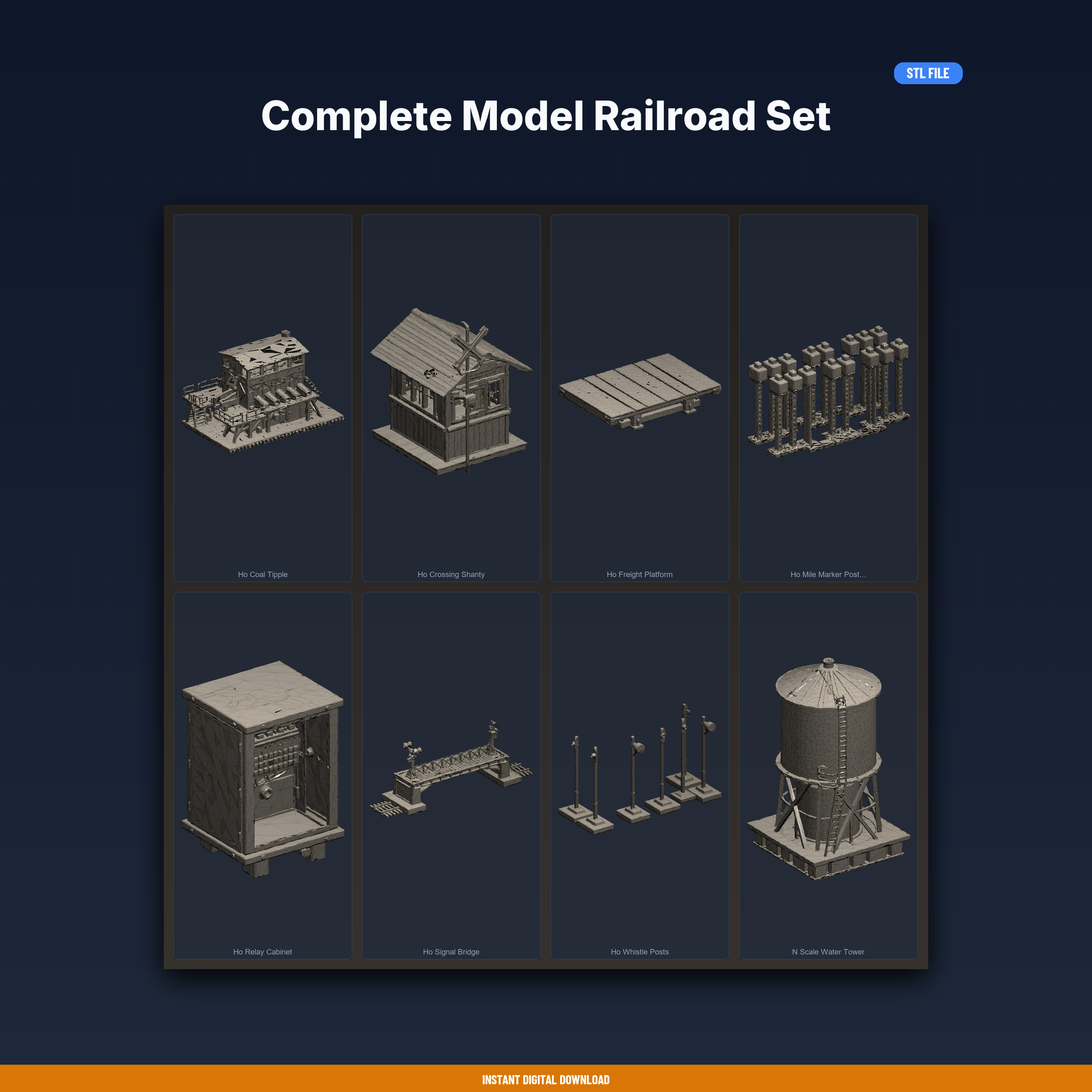 Complete Model Railroad Set - 8-Model STL Bundle
