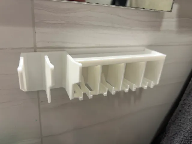 Wall mount bathroom toothbrush holder for 4 brushes, 2 toothpastes and a shelf