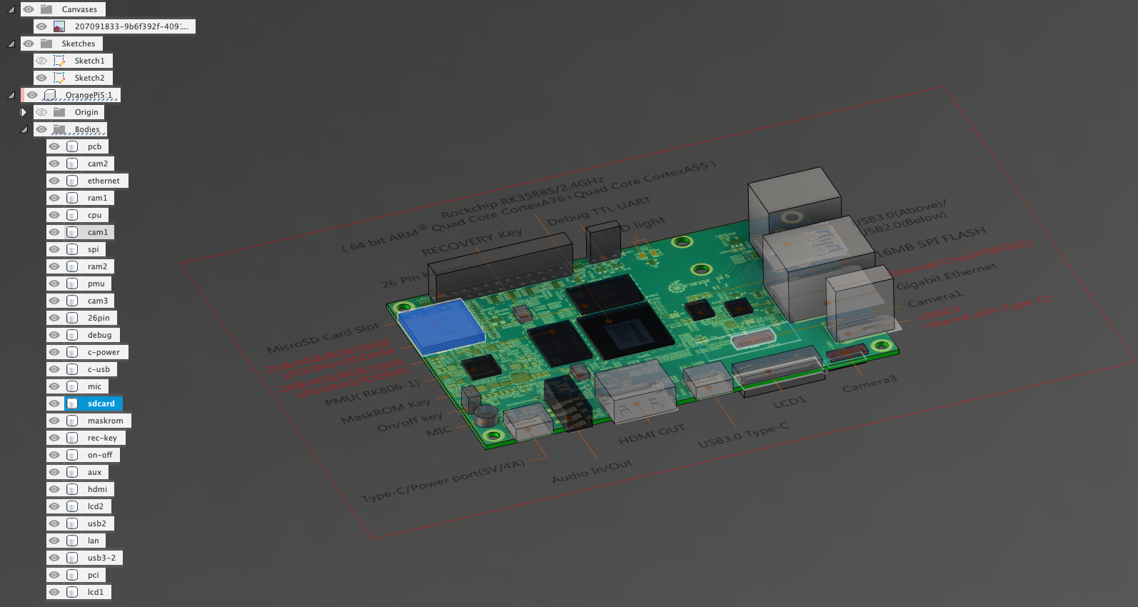 Orange Pi 5 3d model mock