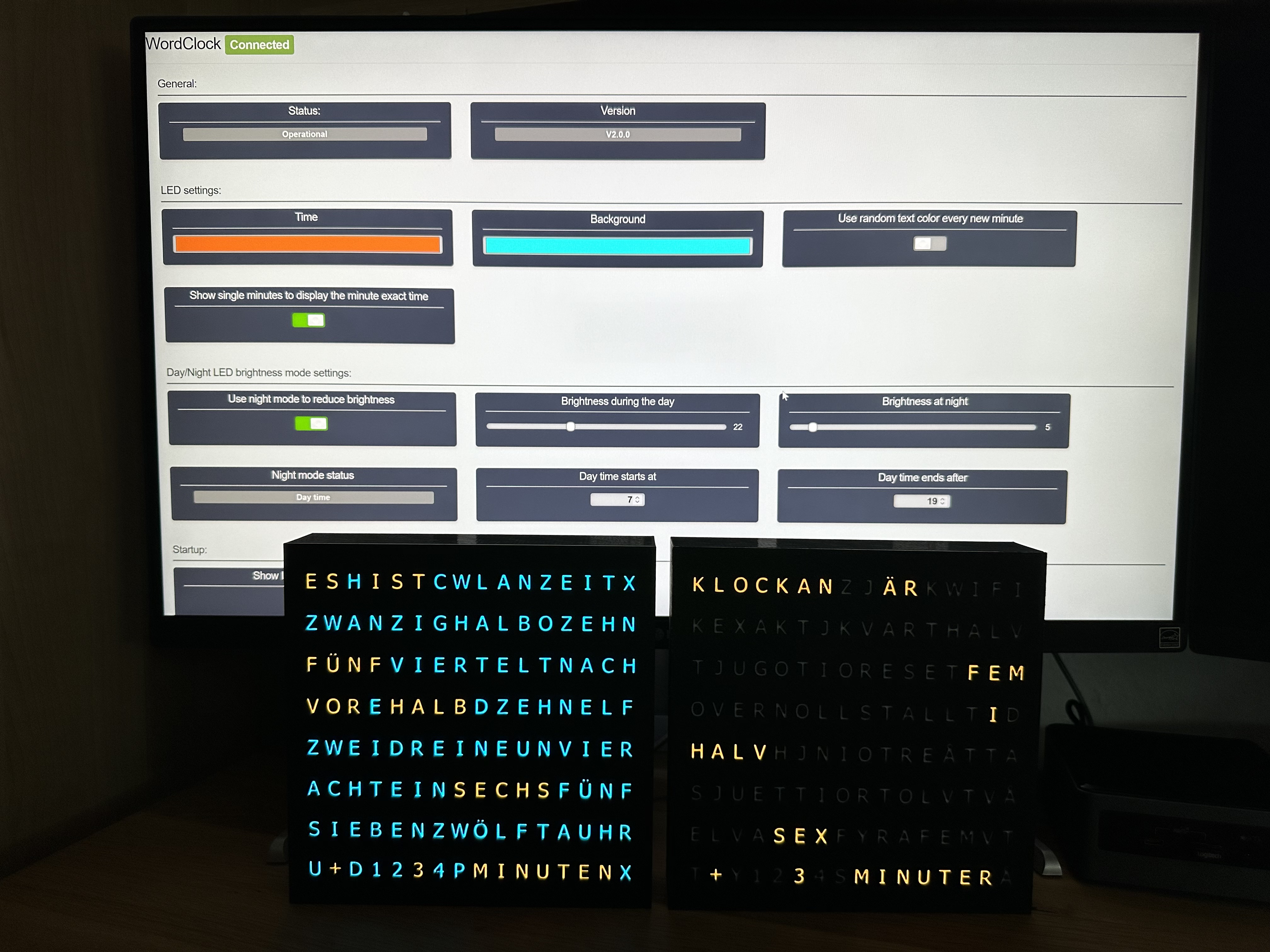 WordClock 16x8 LED matrix (2023-V2)