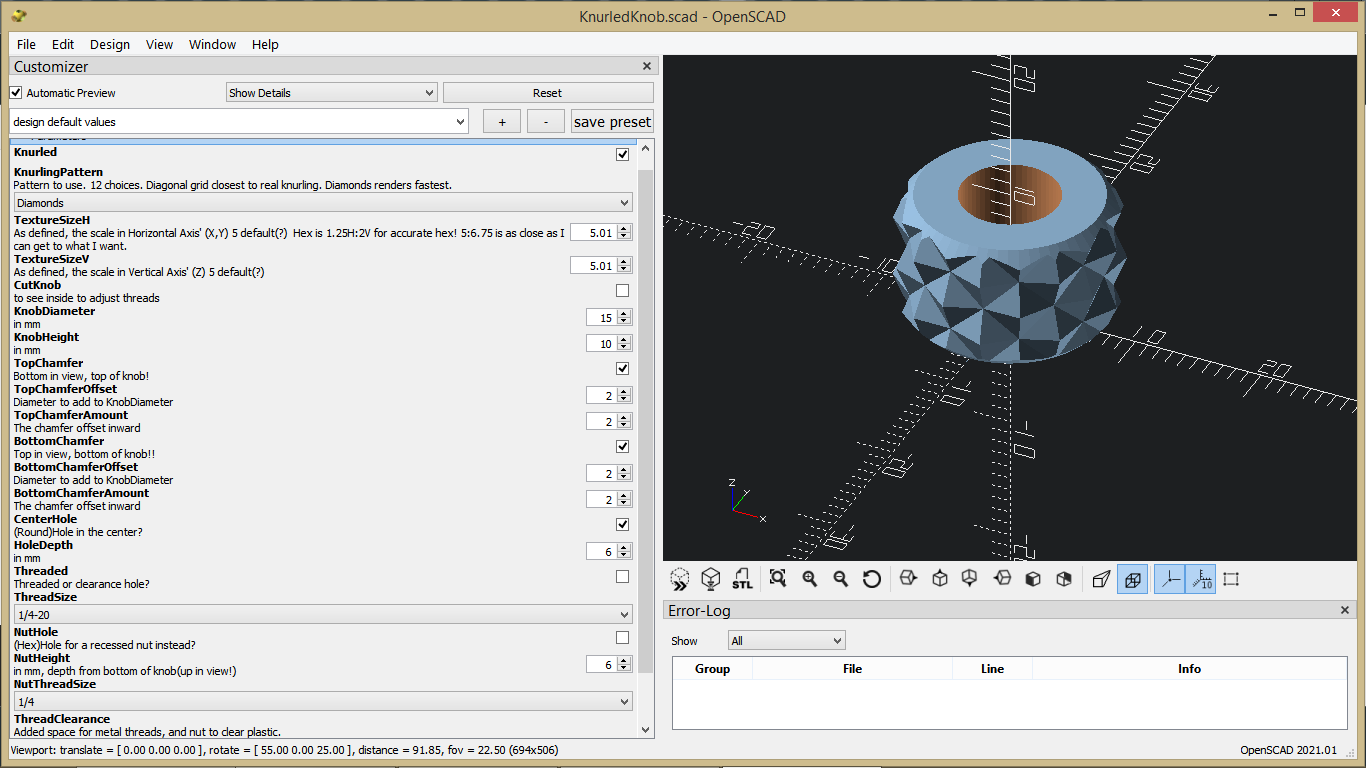 Parametric Knurled Nuts, Knobs, Beads. (OpenSCAD) by AkAdventurer