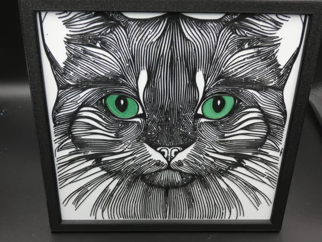 Line art portait of a cat in a frame