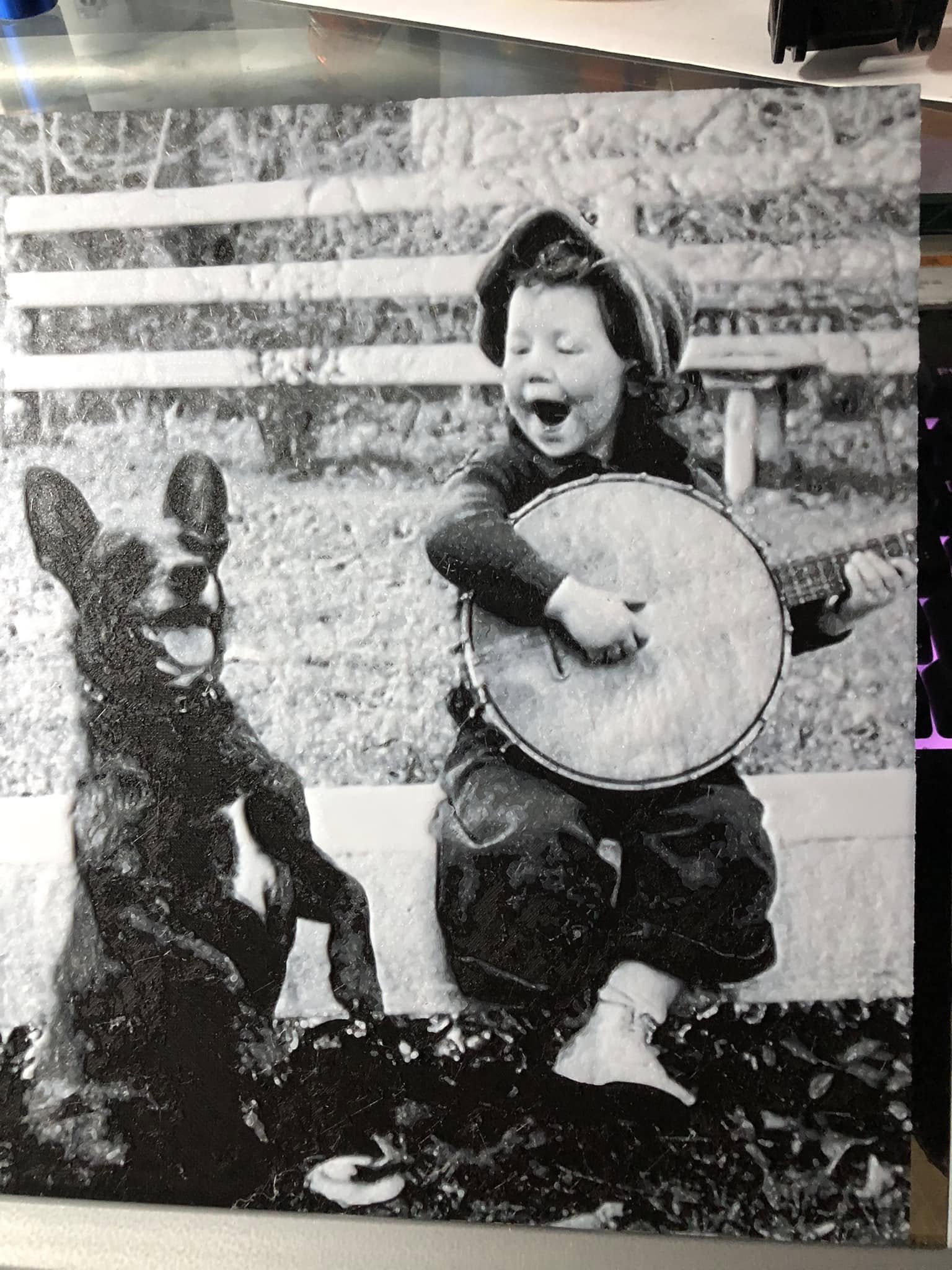 Banjo Playing Girl And Her Dancing Dog (Hueforge)