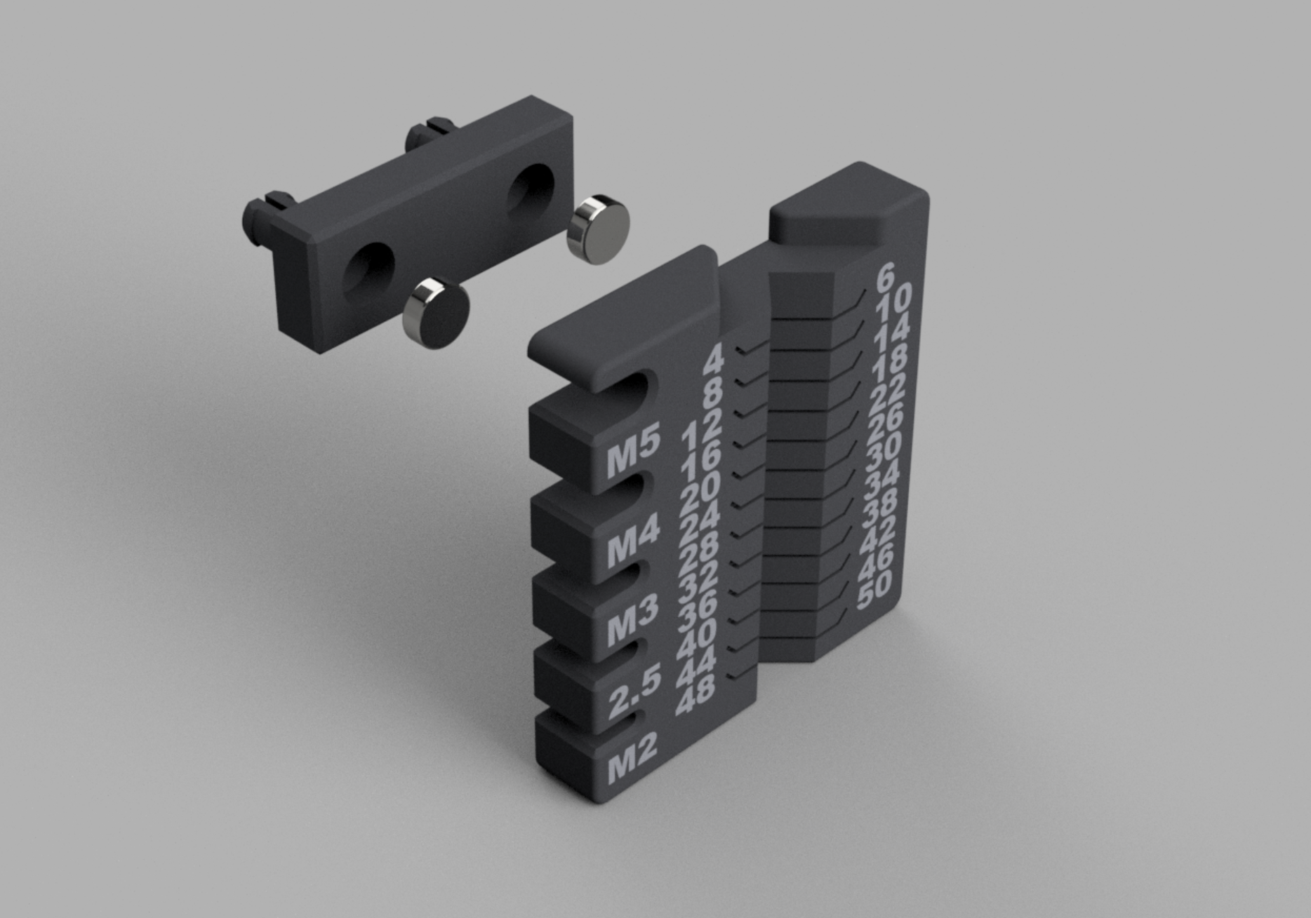 Flat-Faced Metric Screw Measuring Tool, for Pegboard, with Magnets!
