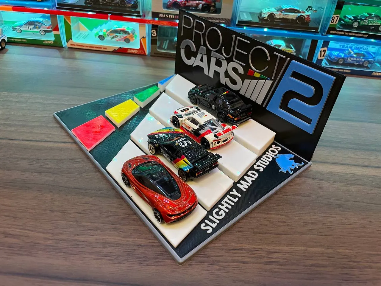 Project CARS 2 Theme Display (Quad 1/64 Scale Cars) by GigaPenguin, Download free STL model