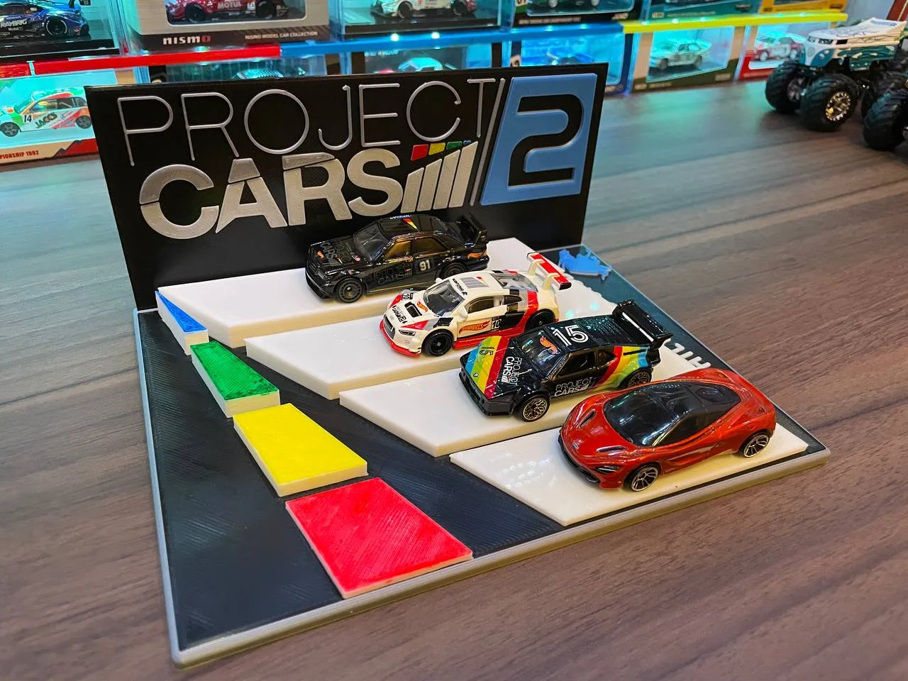 Project CARS 2 Theme Display (Quad 1/64 Scale Cars) by GigaPenguin, Download free STL model