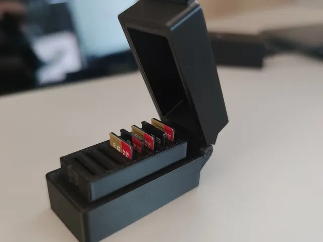 Simple MicroSD card box storage with hinges (print in place)