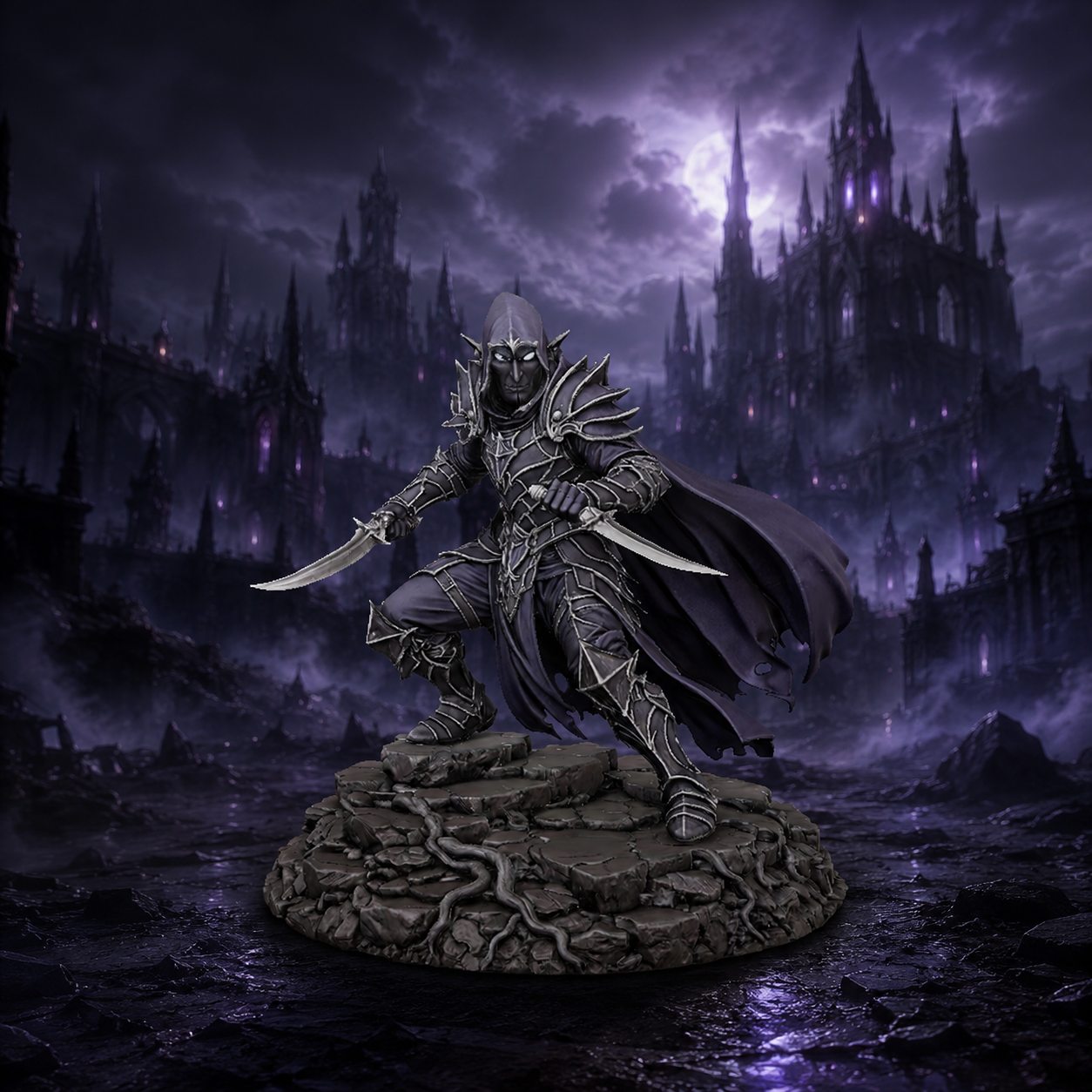 Vhorlath Realms – Dark Elf – Whisperveil Shadowblade (Dark Fantasy 3D Printable Miniature STL)