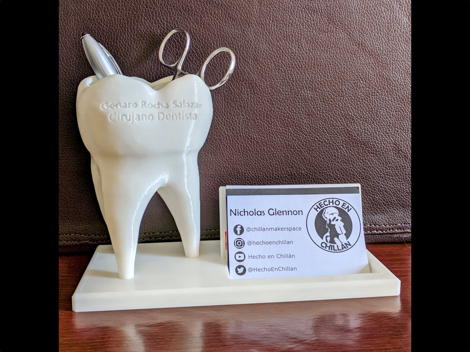 Tooth business card holder & pen cup with customizable base