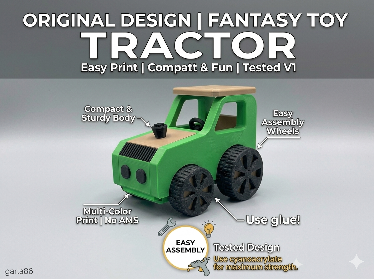 Original Toy Tractor V1 - Compact Design - Easy Print