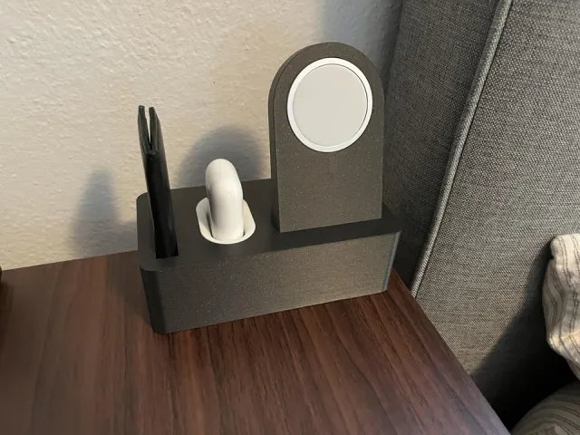 Bedside storage and charging station for iPhone, Airpods and Wallet