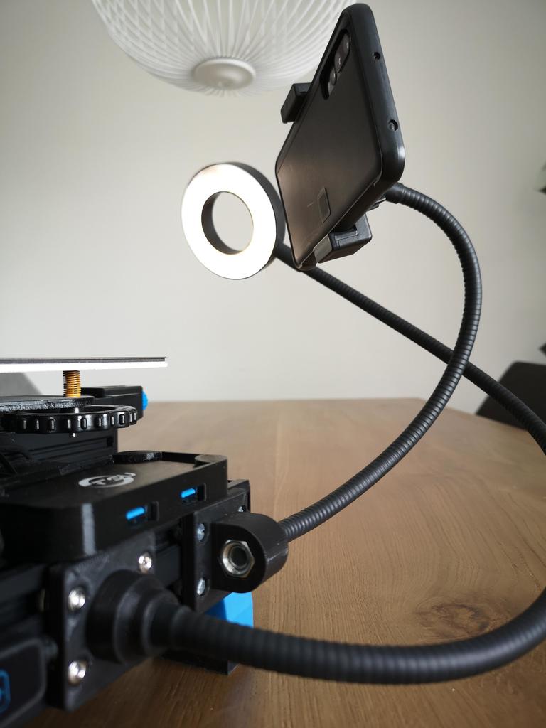 4040 T-slot adapter for articulating smartphone camera holder and LED ring