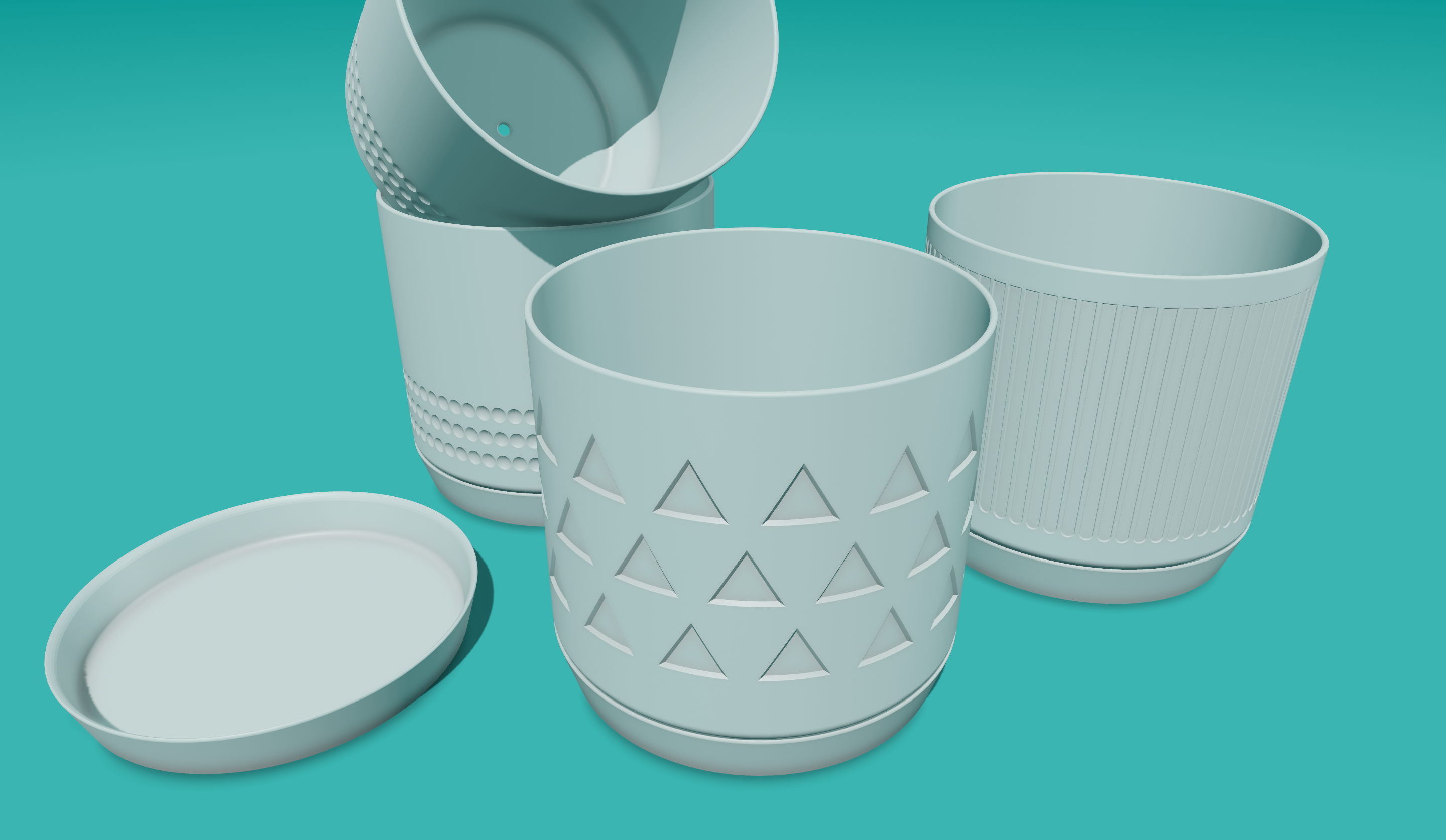 Planter 06 - Three Little Pots, with drainage hole and saucer