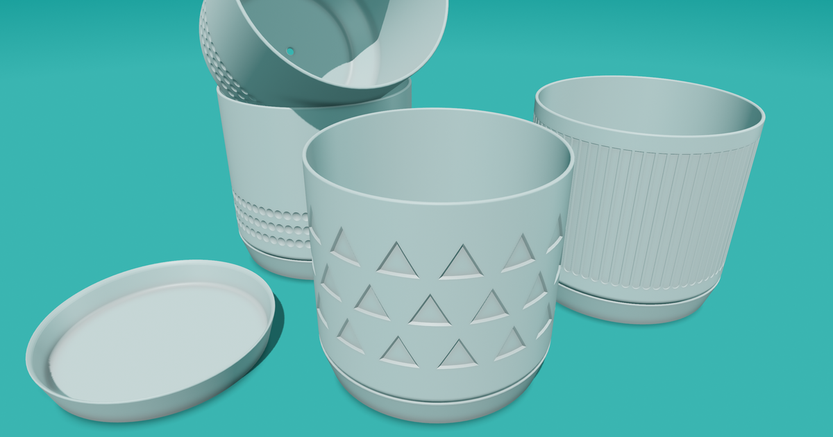 Planter 06 Three Little Pots, with drainage hole and saucer by MaxT