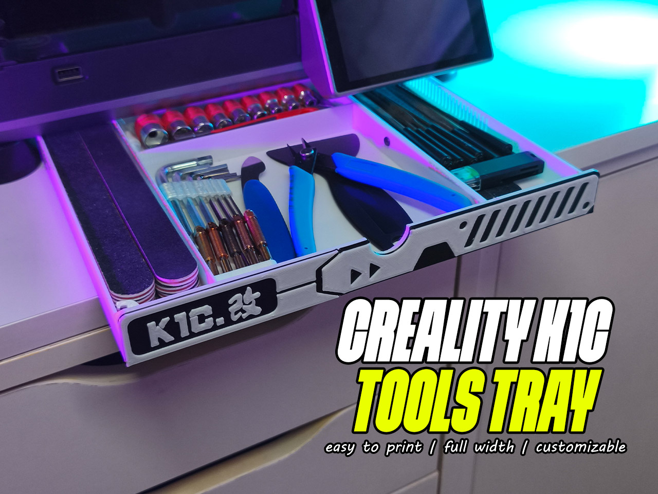 Creality K1C Tool Tray (Full Width With Ventilation)