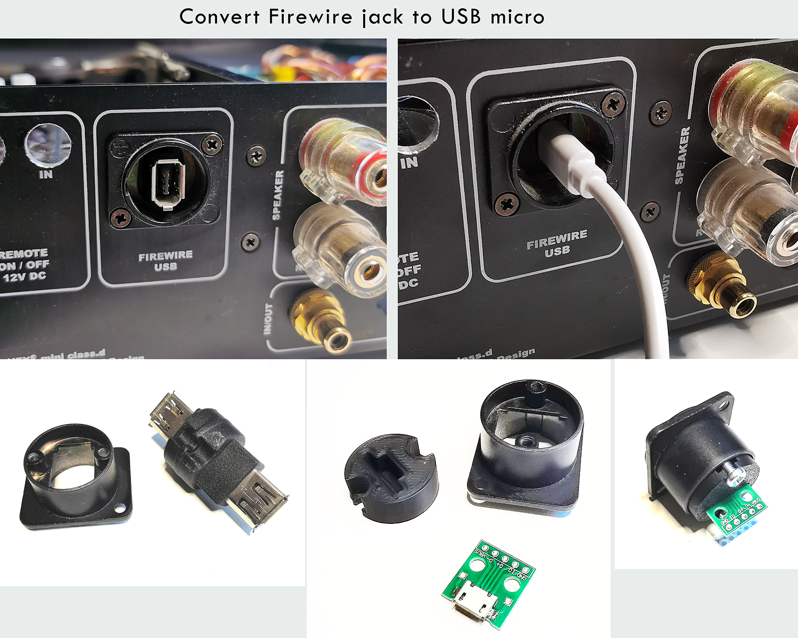 Convert a panel mount Firewire to USB micro